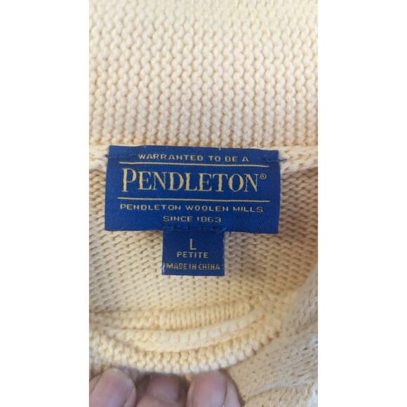 Pendleton Cotton mockneck cableknit yellow raglan sweater size Large - Picture 7 of 8